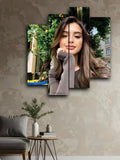Personalized canvas wall art set with split-panel portrait of a woman outdoors