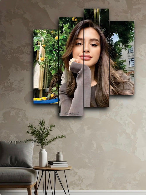 Personalized canvas wall art set with split-panel portrait of a woman outdoors